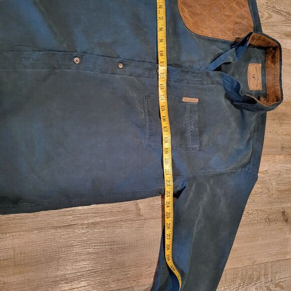 North River Outfitters Teal Button Up Shirt With Brown Elbow Patches Mens Size M - Picture 8 of 9